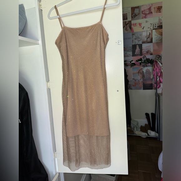 Gianni Bini Sheer Mesh Gold beaded dress Prom Party Fancy Evening Dress - Picture 3 of 6